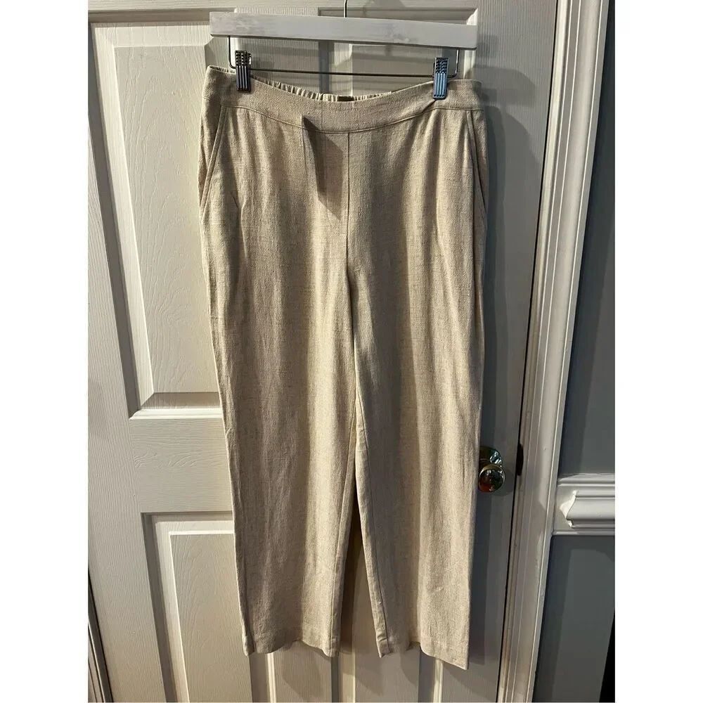 Chico’s Beige Pull On Straight Ankle Pants sz 4 NWT Linen/ Rayon